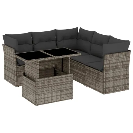 Salon de jardin 6 pcs avec coussins gris résine tressée 2