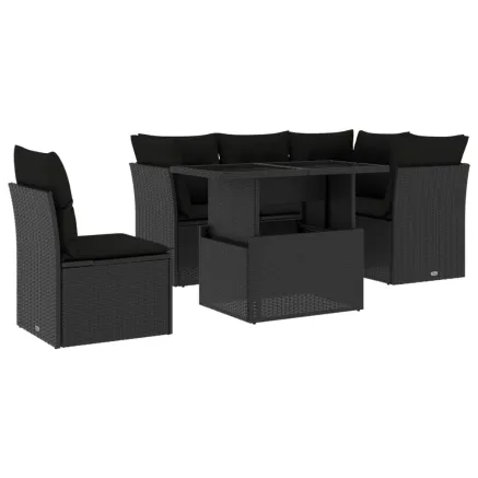 Salon de jardin 6 pcs avec coussins noir résine tressée 2