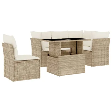 Salon de jardin avec coussins 6 pcs beige résine tressée 2