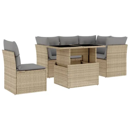 Salon de jardin avec coussins 6 pcs beige résine tressée 2