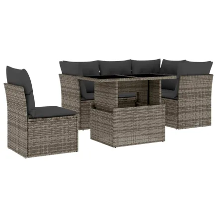 Salon de jardin 6 pcs avec coussins gris résine tressée 2