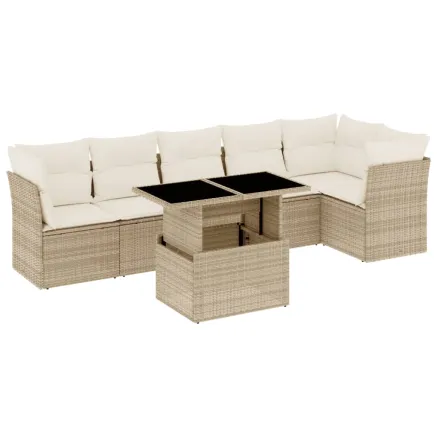Salon de jardin avec coussins 7 pcs beige résine tressée 2