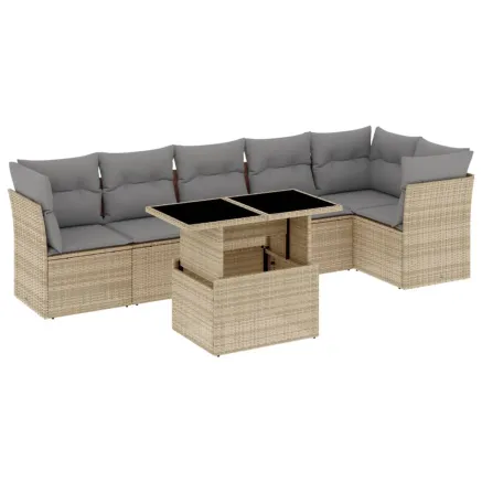Salon de jardin avec coussins 7 pcs beige résine tressée 2