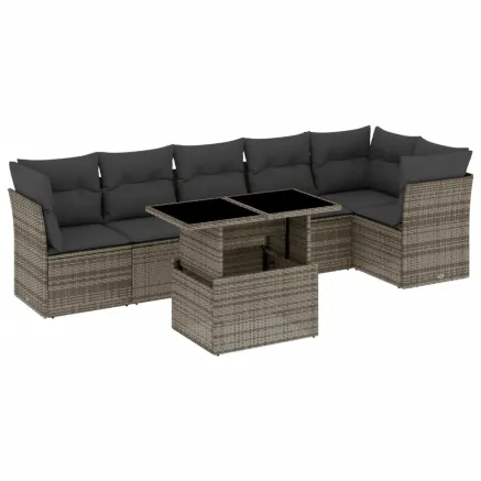 Salon de jardin avec coussins 7 pcs gris résine tressée 2