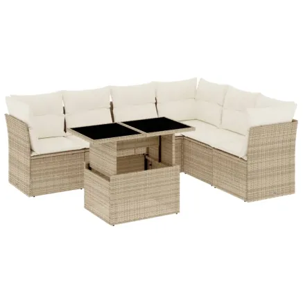 Salon de jardin avec coussins 7 pcs beige résine tressée 2