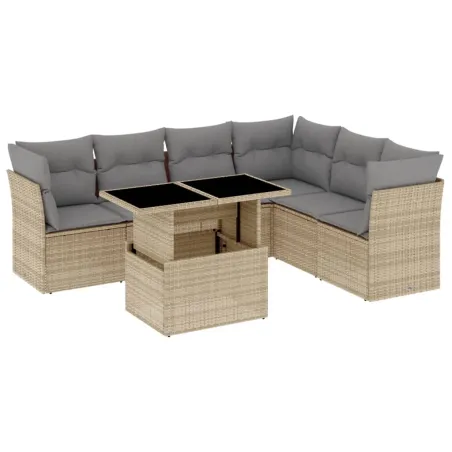 Salon de jardin avec coussins 7 pcs beige résine tressée