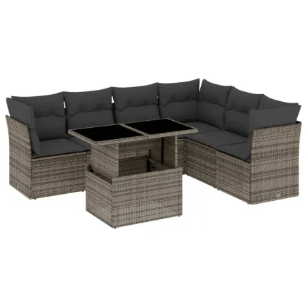 Salon de jardin avec coussins 7 pcs gris résine tressée 2