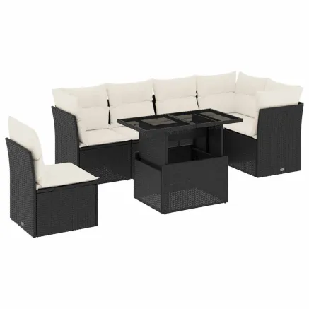 Salon de jardin 7 pcs avec coussins noir résine tressée 2
