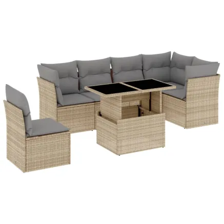 Salon de jardin avec coussins 7 pcs beige résine tressée 2