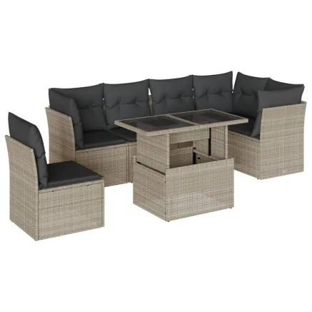 Salon de jardin avec coussins 7 pcs gris clair résine tressée 2