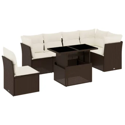 Salon de jardin avec coussins 7 pcs marron résine tressée 2