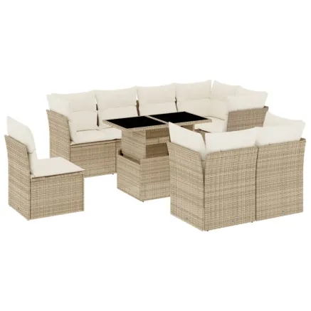 Salon de jardin avec coussins 9 pcs beige résine tressée 2