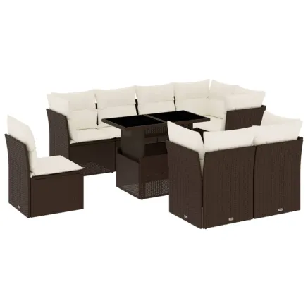 Salon de jardin avec coussins 9 pcs marron résine tressée 2
