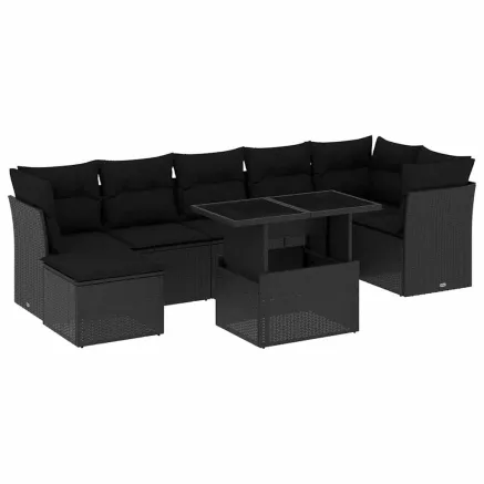 Salon de jardin 8 pcs avec coussins noir résine tressée 2