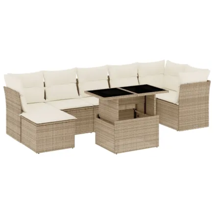 Salon de jardin avec coussins 8 pcs beige résine tressée 2