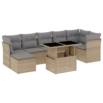 Salon de jardin avec coussins 8 pcs beige résine tressée 2