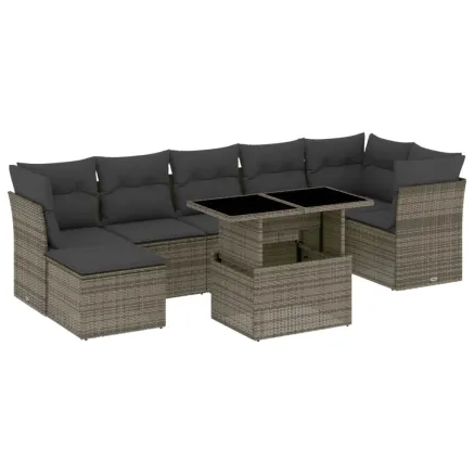 Salon de jardin 8 pcs avec coussins gris résine tressée 2