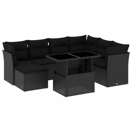 Salon de jardin 8 pcs avec coussins noir résine tressée 2