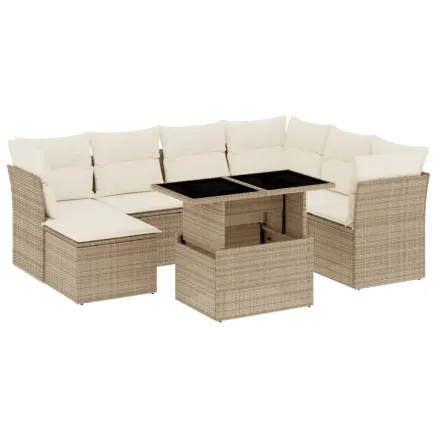Salon de jardin avec coussins 8 pcs beige résine tressée 2