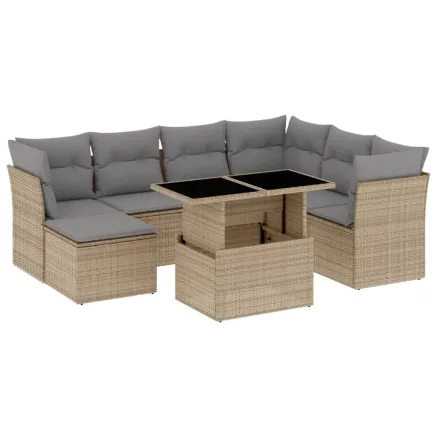 Salon de jardin avec coussins 8 pcs beige résine tressée 2
