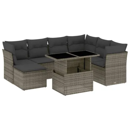 Salon de jardin 8 pcs avec coussins gris résine tressée 2