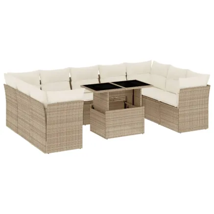 Salon de jardin avec coussins 10 pcs beige résine tressée 2