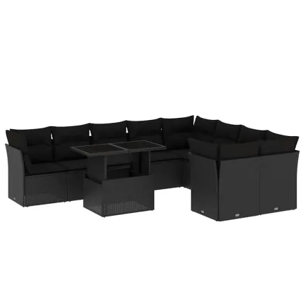 Salon de jardin 10 pcs avec coussins noir résine tressée 2