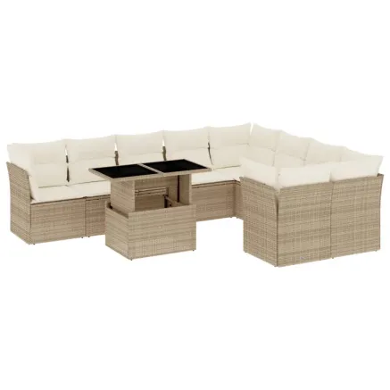 Salon de jardin avec coussins 10 pcs beige résine tressée 2