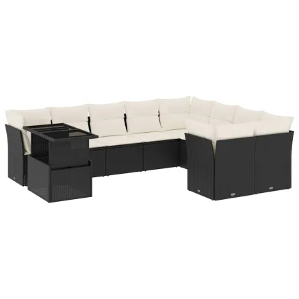 Salon de jardin 10 pcs avec coussins noir résine tressée 2
