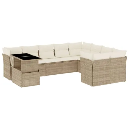 Salon de jardin avec coussins 10 pcs beige résine tressée 2