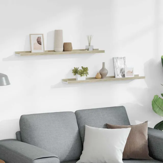 Étagères murales 2 pcs blanc et chêne sonoma 80x9x3 cm