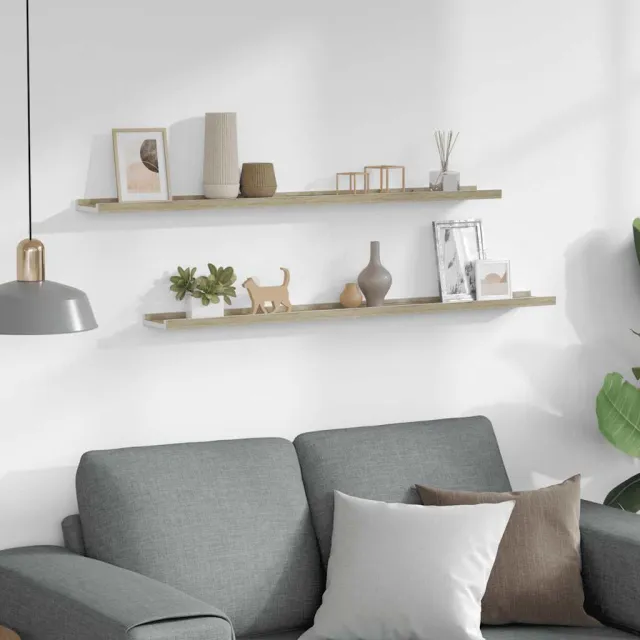 Étagères murales 2 pcs blanc et chêne sonoma 100x9x3 cm