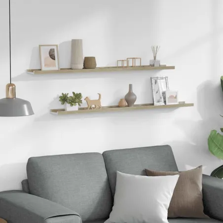 Étagères murales 2 pcs blanc et chêne sonoma 100x9x3 cm