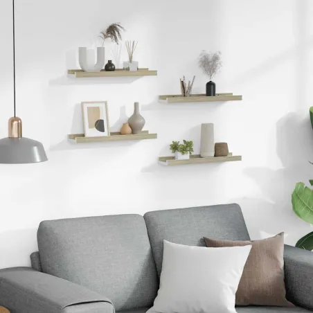 Étagères murales 4 pcs blanc et chêne sonoma 40x9x3 cm