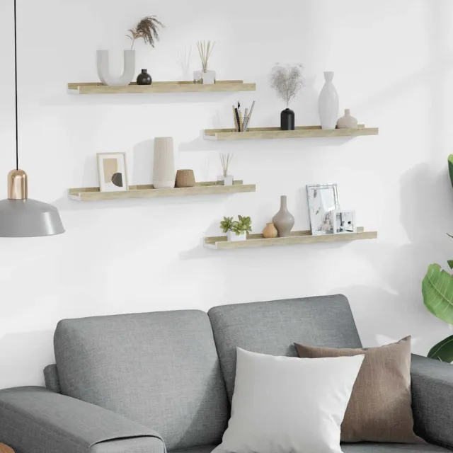 Étagères murales 4 pcs blanc et chêne sonoma 60x9x3 cm