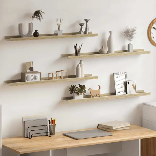 Étagères murales 4 pcs blanc et chêne sonoma 80x9x3 cm