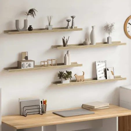 Étagères murales 4 pcs blanc et chêne sonoma 80x9x3 cm