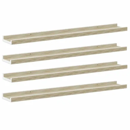 Étagères murales 4 pcs blanc et chêne sonoma 80x9x3 cm 2