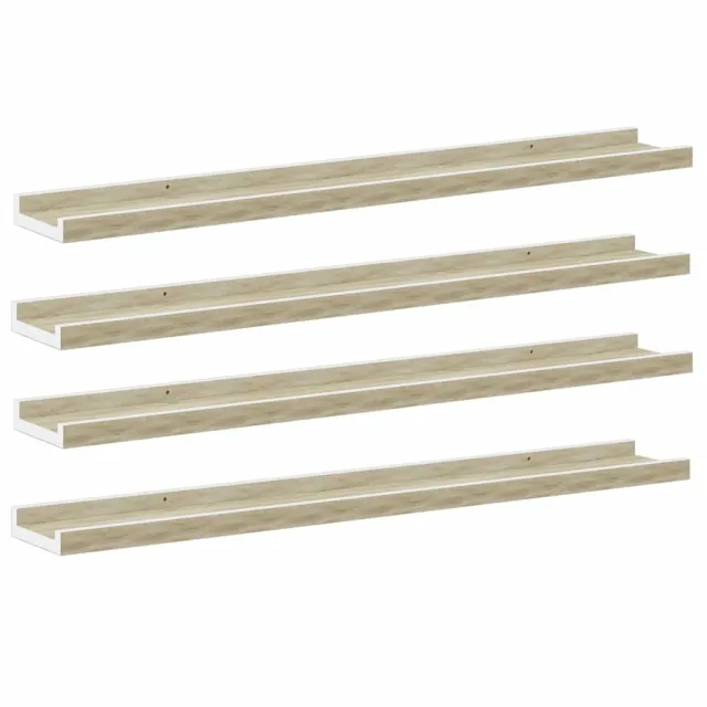 Étagères murales 4 pcs blanc et chêne sonoma 80x9x3 cm