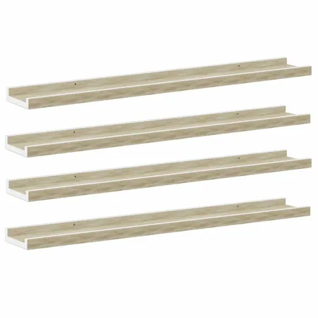 Étagères murales 4 pcs blanc et chêne sonoma 80x9x3 cm