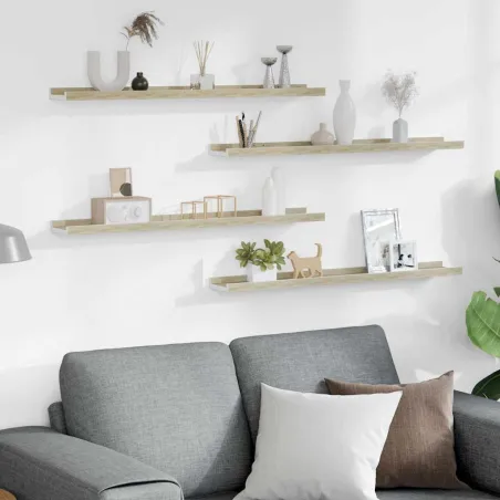 Étagères murales 4 pcs blanc et chêne sonoma 80x9x3 cm