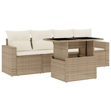 Salon de jardin avec coussins 5 pcs beige résine tressée 2