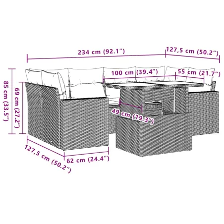 Salon de jardin avec coussins 7 pcs beige résine tressée