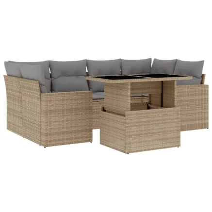 Salon de jardin avec coussins 7 pcs beige résine tressée 2