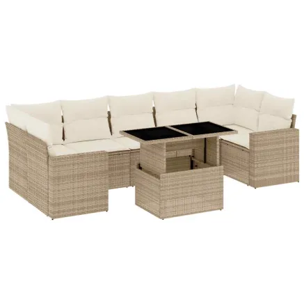 Salon de jardin avec coussins 8 pcs beige résine tressée 2
