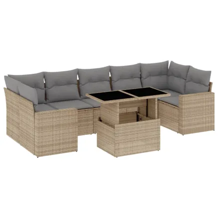 Salon de jardin avec coussins 8 pcs beige résine tressée 2