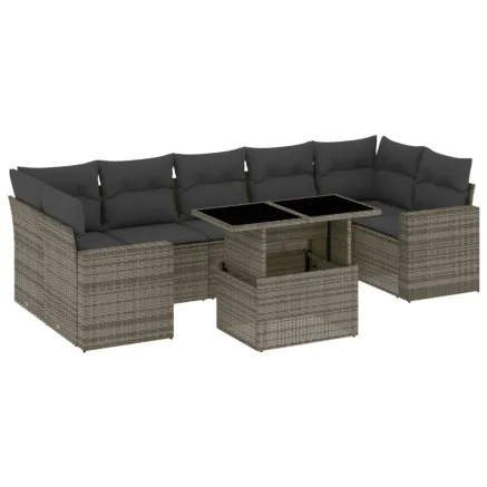 Salon de jardin 8 pcs avec coussins gris résine tressée 2