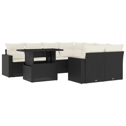 Salon de jardin 9 pcs avec coussins noir résine tressée 2
