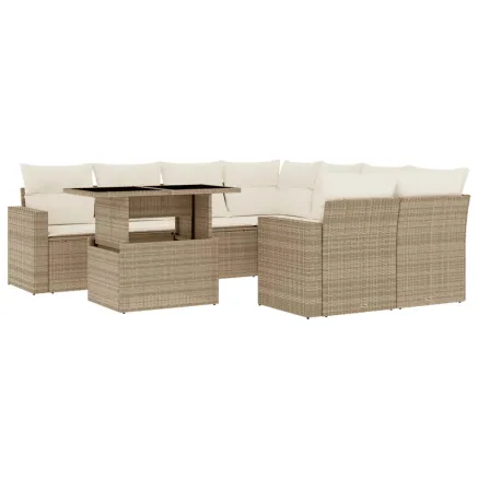 Salon de jardin avec coussins 9 pcs beige résine tressée 2