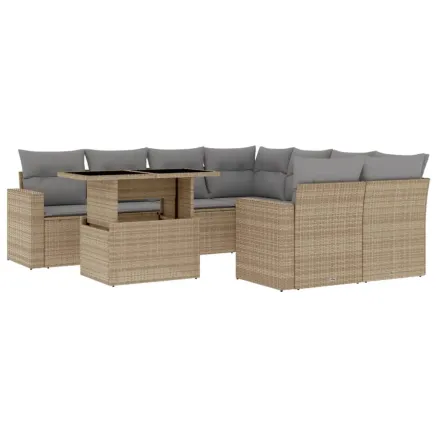 Salon de jardin avec coussins 9 pcs beige résine tressée 2